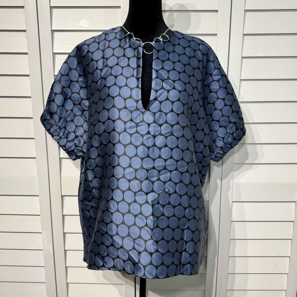 Caryn Lawn Betsy Top Blue Jacquard Polka Dot‎ Blouse | One Size Fits Most